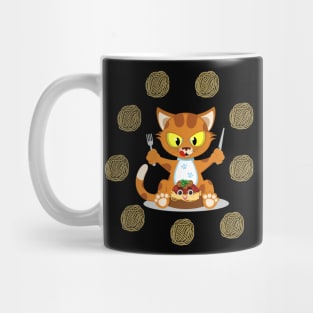 Funny Cat eats spaghetti Mug